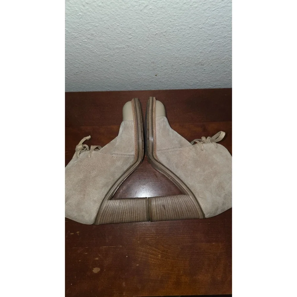 Reed Krakoff Suede Lace Up Ankle Boots‎ Womens 39 Beige Tan Cap Toe Block Heel